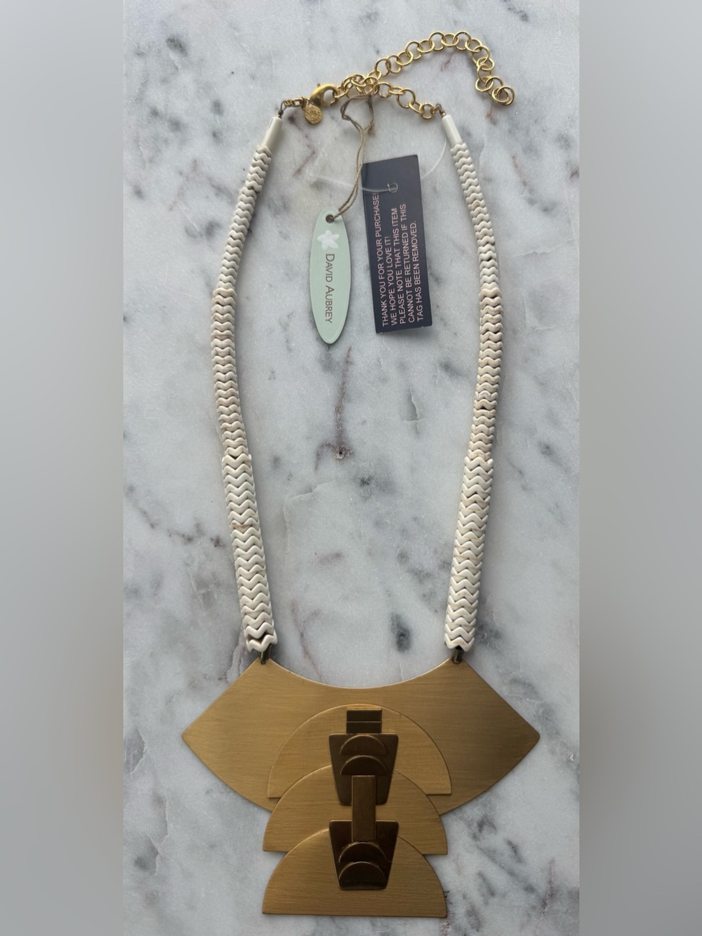 David Aubrey cream beaded brass pendant necklace